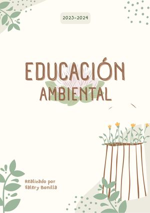A4 Portada De Trabajo Sobre Ecología Y Sostenibilidad Doodle Ilustrado Verde Y Beige