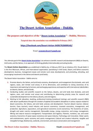 Purpose And Objectives Of The Desert Action Association Dakhla Sahara Morocco
