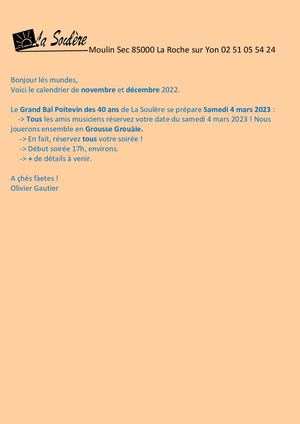 Calendrier de La Soulère Nov Déc 2022