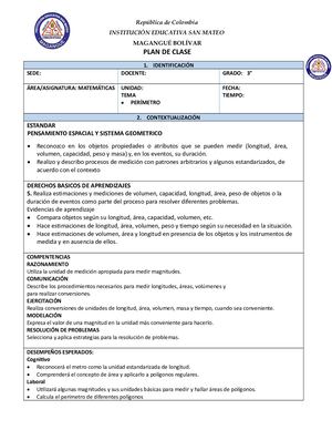 PLAN DE CLASE DE MATEMÁTICAS (PERÍMETRO)  3° - Copia