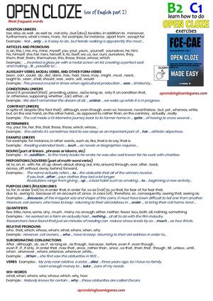 Open Cloze Most Frequent Words (List)