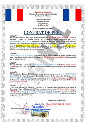 Contrat De Prêt De Mme Dumontier Beatrice