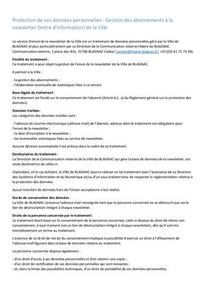 Protection De Vos Données Personnelles Newsletter