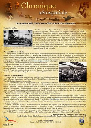 13 Novembre 1907 Paul Cornu s'élève à bord d'un hélicoptère