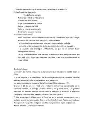 Comentario De Texto Ley De Sospechosos