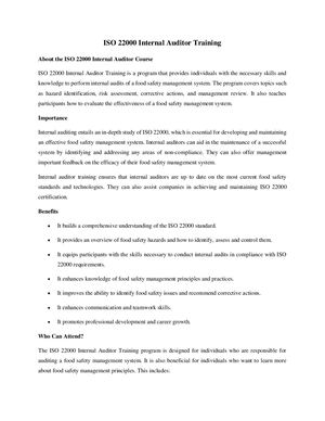Iso 22000 Internal Auditor Training
