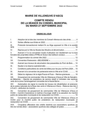 27 septembre 2022 : procès verbal du conseil municipal