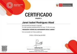 Certificado Del Curso Prevencin Y Reporte Del Hostigamiento Sexual Laboral