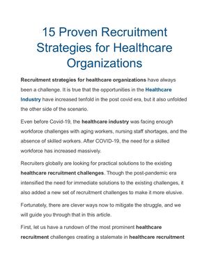 15 Proven Recruitment Strategies For Healthcare Organizations