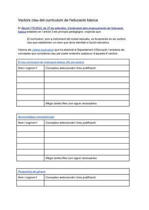 Vectors Clau Del Currículum De Leducació Bàsica