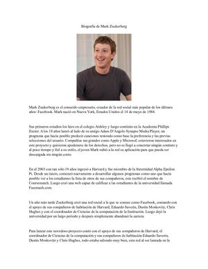 Biografía De Mark Zuckerberg