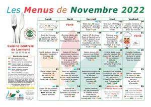 Menus des écoles - novembre 2022