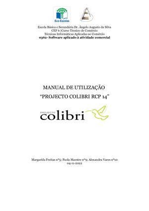 Manual de Utilização Projecto Colibri