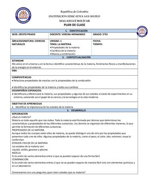 PLAN DE CLASE  NATURALES 5°03