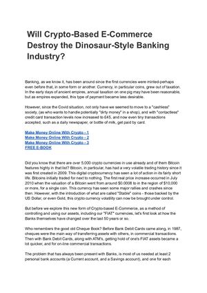 Will Crypto Based E Commerce Destroy The Dinosaur Style Banking Industry