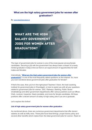 What Are The High Salary Government Jobs For Women After Graduation