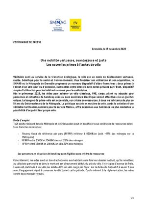 Communiqué de presse Aides Vélo Smmag Gam