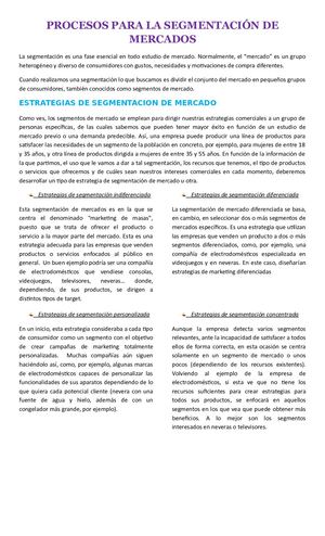 Procesos Para La Segmentación De Mercados
