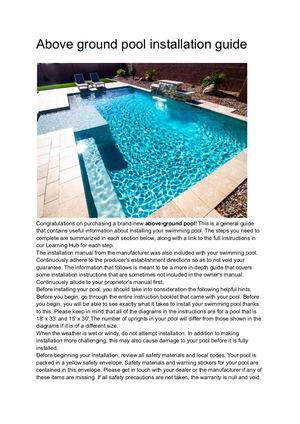 Above Ground Pool Installation Guide