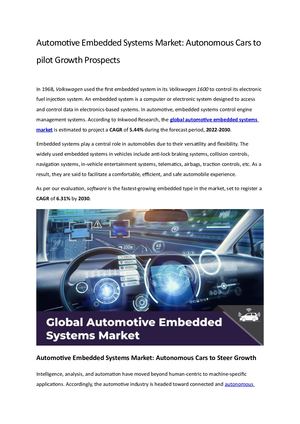 Automotive Embedded Systems Market: Autonomous Cars to pilot Growth Prospects