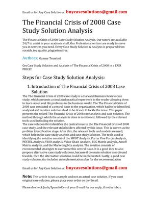 The Financial Crisis Of 2008 Case Study Solution Analysis