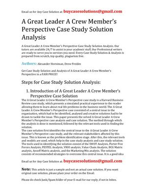 A Great Leader A Crew Member's Perspective Case Study Solution Analysis