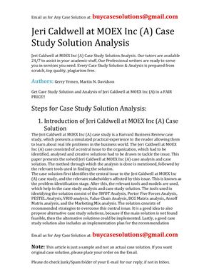 Jeri Caldwell At Moex Inc (A) Case Study Solution Analysis