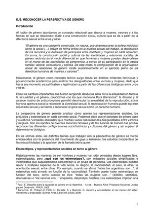 Eje Reconocer La Perspectiva De Genero