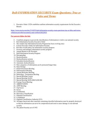 Do D Information Security Exam Questions; True Or False And Terms Qs And Link