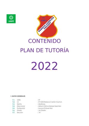 Plan De Tutoría Del Aula 1° A