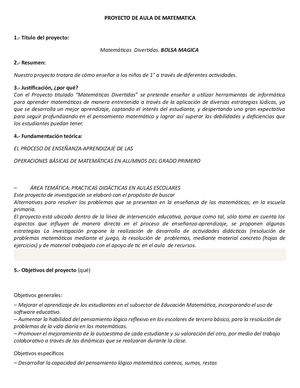 Proyecto De Aula Matematicas Primero 1