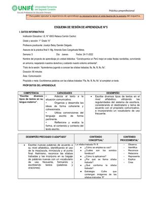 Esquema De Sesión N°5 Práctica Joss Unifé