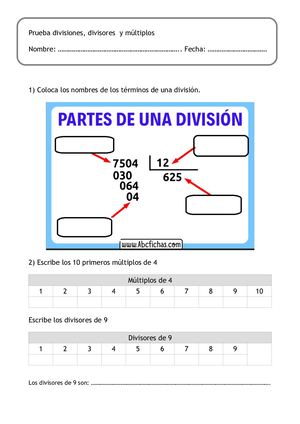 Prueba Divisiones Divisores Y Múltiplos