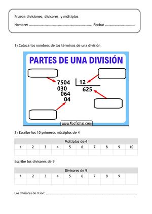 Prueba Divisiones Divisores Y Múltiplos
