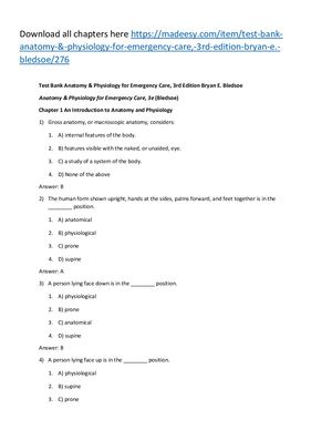 Test Bank Anatomy & Physiology For Emergency Care, 3rd Edition Bryan E Bledsoe