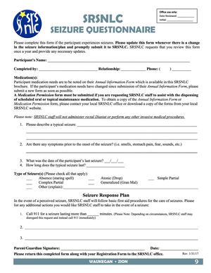 SRSNLC Seizure Questionnaire