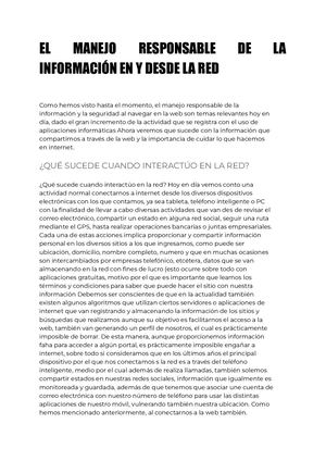 El Manejo Responsable De La Información En Y Desde La Red 1