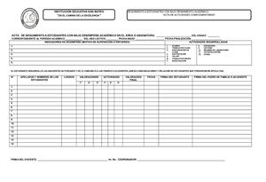ACTA  DE SEGUIMIENTO A ESTUDIANTES CON BAJO RENDIMIENTO