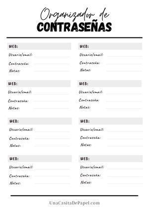 Organizador De Contraseñas Para Imprimir - Una Casita De Papel