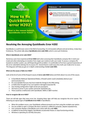 Resolving The Annoying Quick Books Error H202