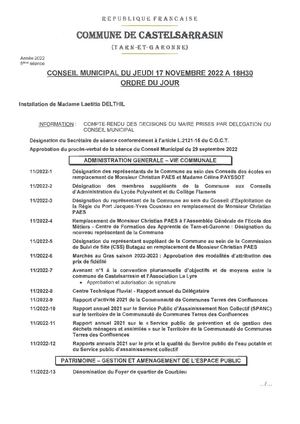 Conseil Municipal Du 17 Novembre 2022 - Dossier Des Deliberations Executoires