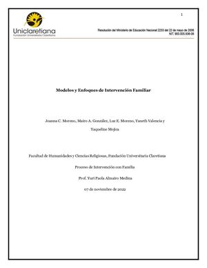 Modelos De Intervención Familiar;