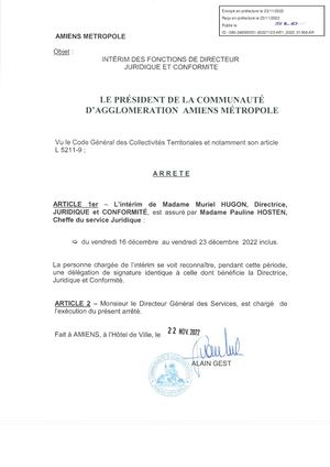 AR1-2022-01368 Arrêté De Délégation De Signature Par Intérim à Mme P Hosten