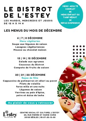 Le Menus du Bistrot de l'Estey du mois de décembre