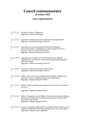 Conseil communautaire du 25 octobre 2022 - Actes règlementaires