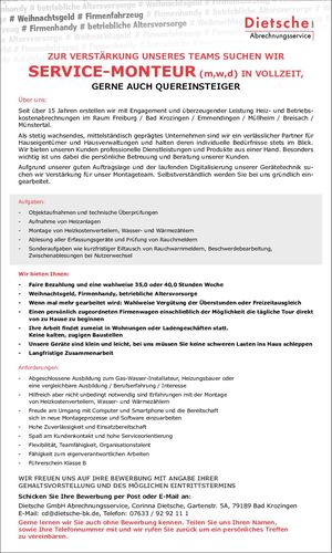 Dietsche Abrechnungsservice: Monteur gesucht