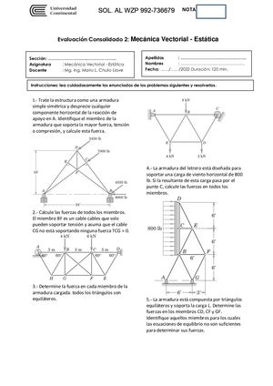 Prueba De Desarrollo Ii Mecanica Vectorial Estatica Rev 5 Sol