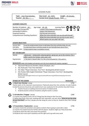 Lessonplan Premierenglishskills