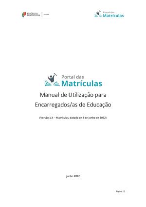 Manual De Utilização Do Portal Das Matriculas Ee V1 4