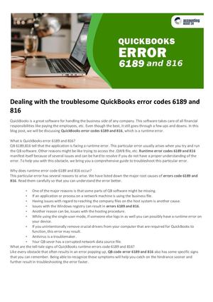 Troubleshoot QuickBooks Error Codes 6189 and 816